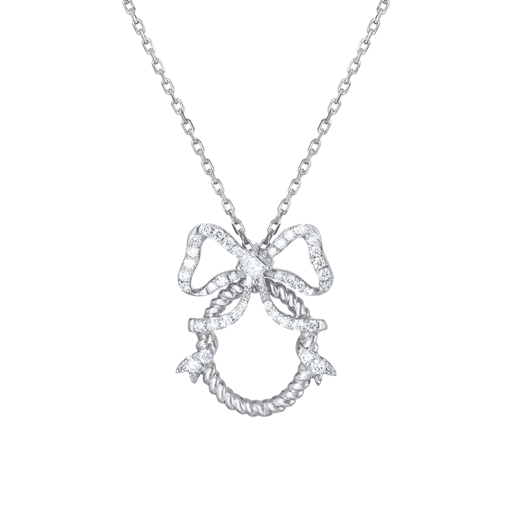Diamond bow necklace white best sale gold